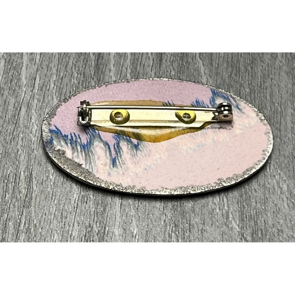Iridescent Rainbow Oval Brooch Pin Abstract Art Enamel Resin Fashion Jewelry